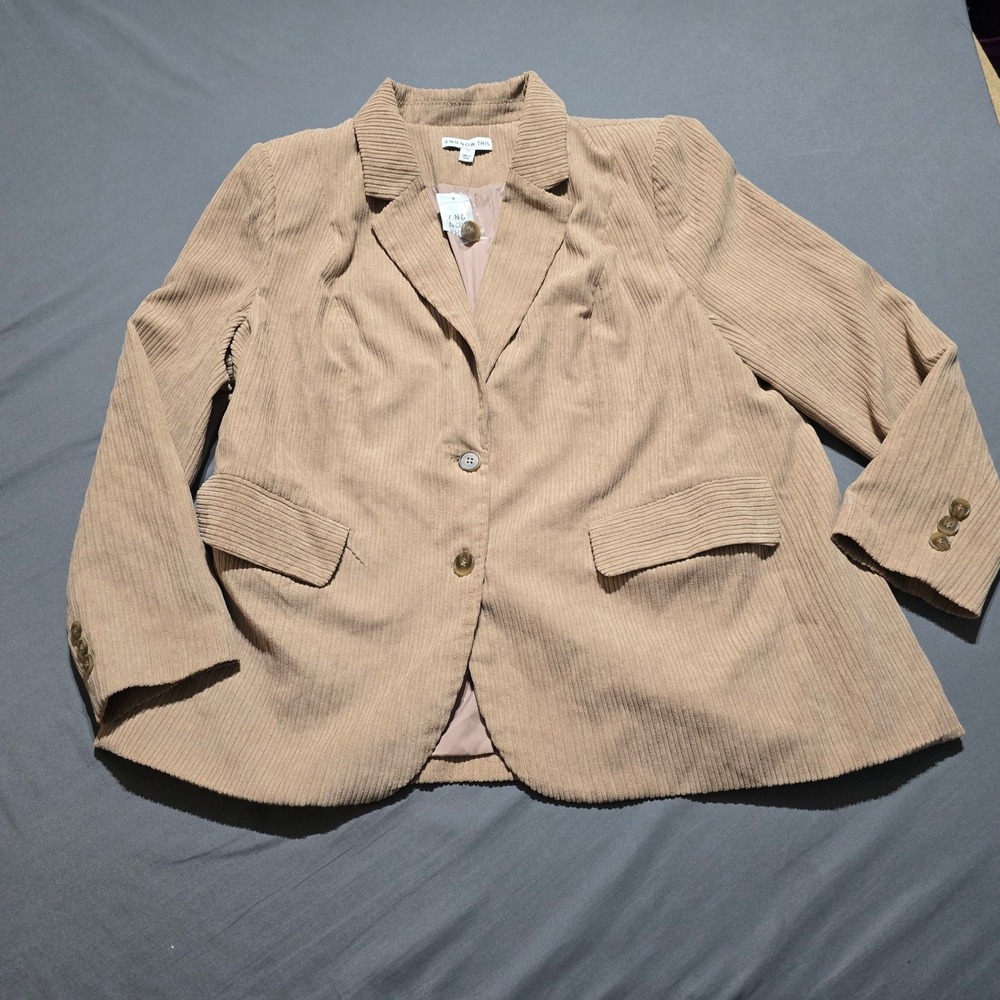 AND NOW THIS Corduroy Blazer Women 2X Tan Brown Button Frontโ Long Sleeve Jacket